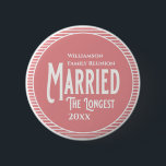 Pink Family Reunion Award Married The Longest Button<br><div class="desc">It's fun getting together with your family and reconnecting, sharing stories and learning about family genealogy. It's also fun to have an awards ceremony at your Family Reunion gathering. This family reunion award is for the couple who has been married the longest. Look for this design in pink and white...</div>
