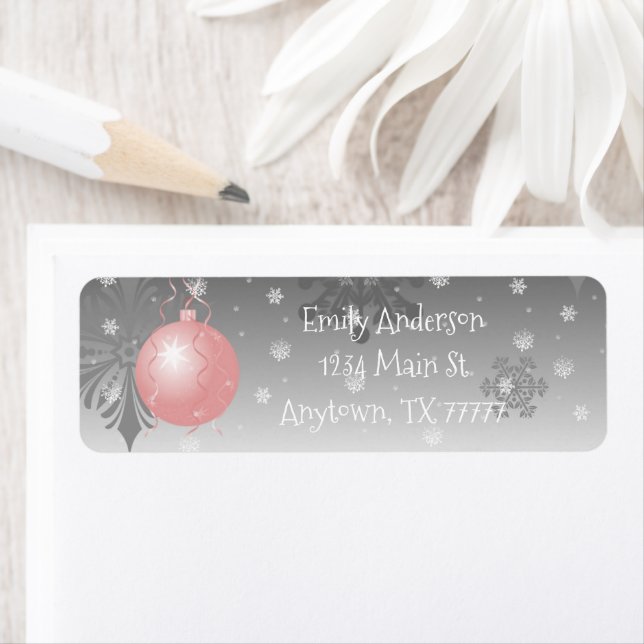 Pink Fancy Christmas Ornament Address Label (Insitu)