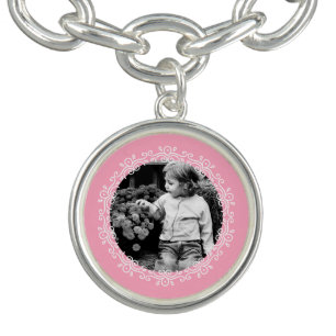 Pink Fancy Frame Custom Photo Charm Bracelet