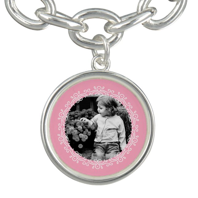 Pink Fancy Frame Custom Photo Charm Bracelet (Design)