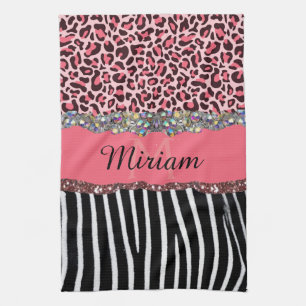 Pink Fancy Glitter Girly Leopard Print Elegant Kitchen Towel