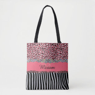 Pink Fancy Glitter Girly Leopard Print Elegant Tote Bag