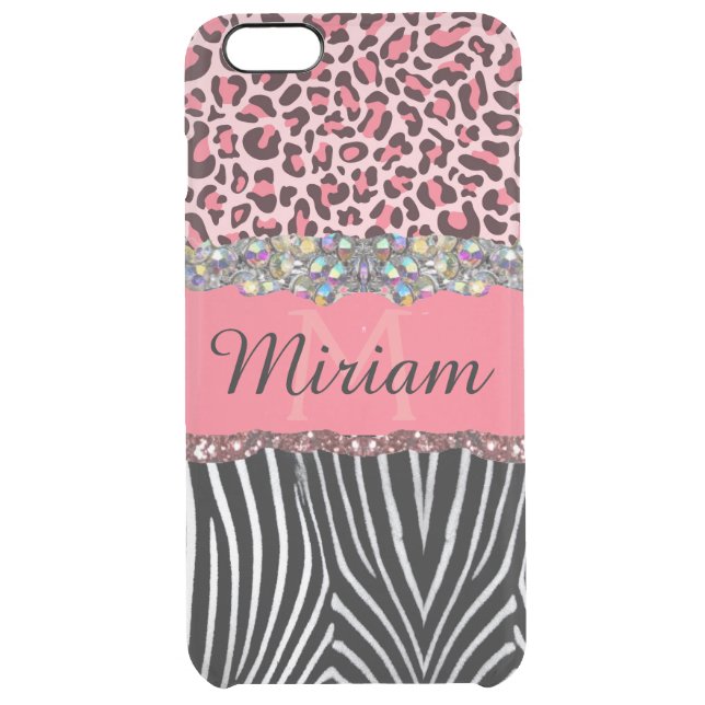 Pink Fancy Glitter Girly Leopard Print iPhone Case (Back)