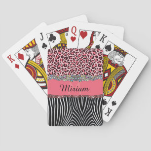 Pink Fancy Glitter Girly Leopard Print Poker Cards