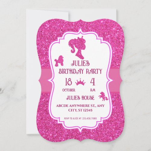 Pink Fancy glitter sparkle doll birthday  Invitation