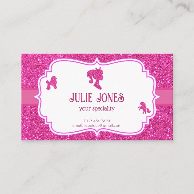 Pink Fancy glitter sparkle doll personal card (Front)