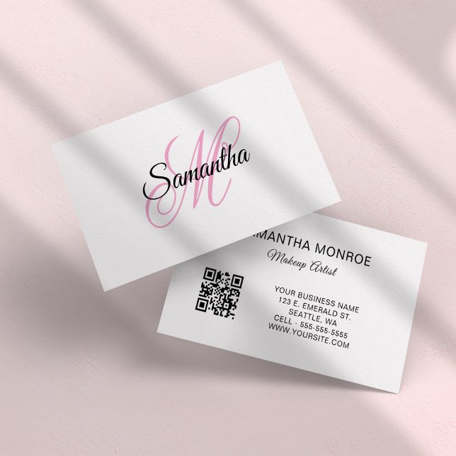 Pink Fancy Monogram QR Code Business Card (Pink Fancy Monogram QR Code Business Card)
