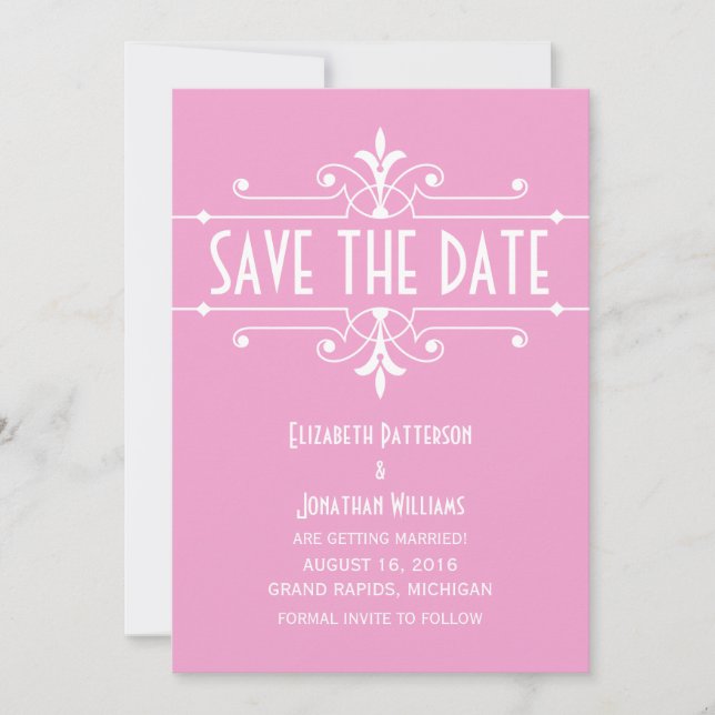 Pink Fancy Ornamental Save the Date Invite (Front)
