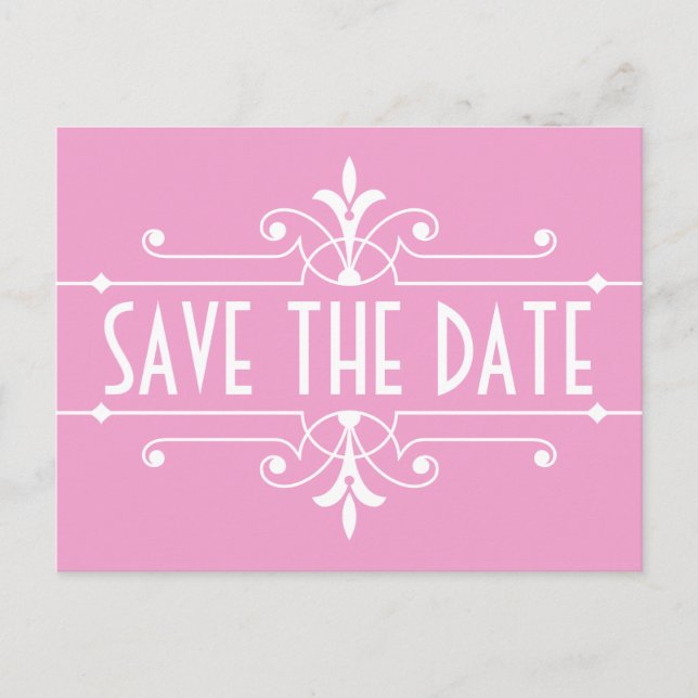 Pink Fancy Ornamental Save the Date Postcard (Front)
