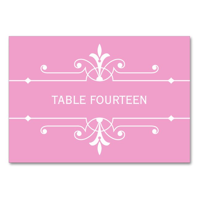 Pink Fancy Ornamental Wedding Table Card (Front)