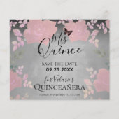 Pink Fancy Roses Quinceanera Pink Save the Date (Front)