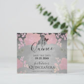 Pink Fancy Roses Quinceanera Pink Save the Date (Standing Front)