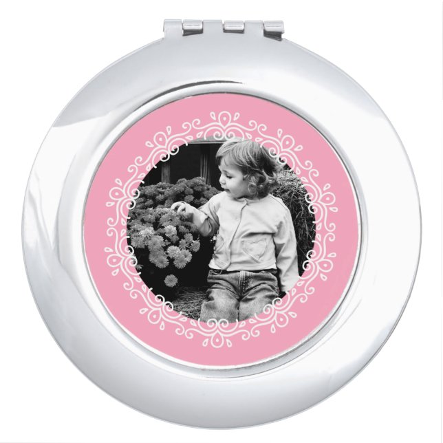 Pink Fancy Swirls Frame Custom Photo Mirror For Makeup (Front)