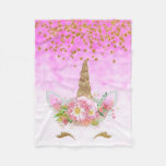 Pink Fantasy and Golden Stars Unicorn Fleece Blanket