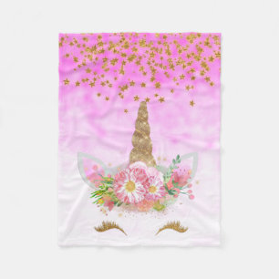 Pink Fantasy and Golden Stars Unicorn Fleece Blanket