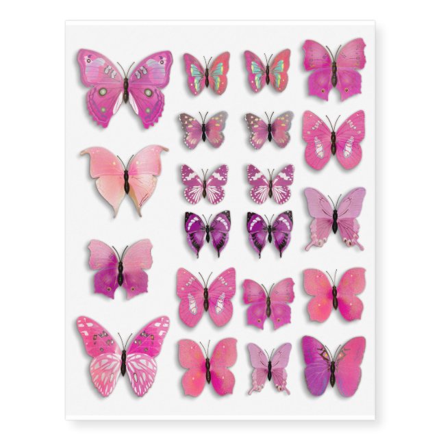 Pink Fantasy Butterflies Temporary Tattoos (Front)