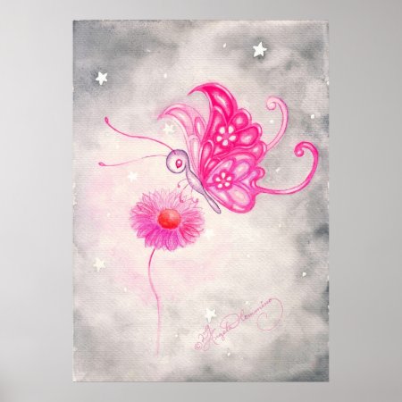 Pink Fantasy Butterfly On Daisy Poster