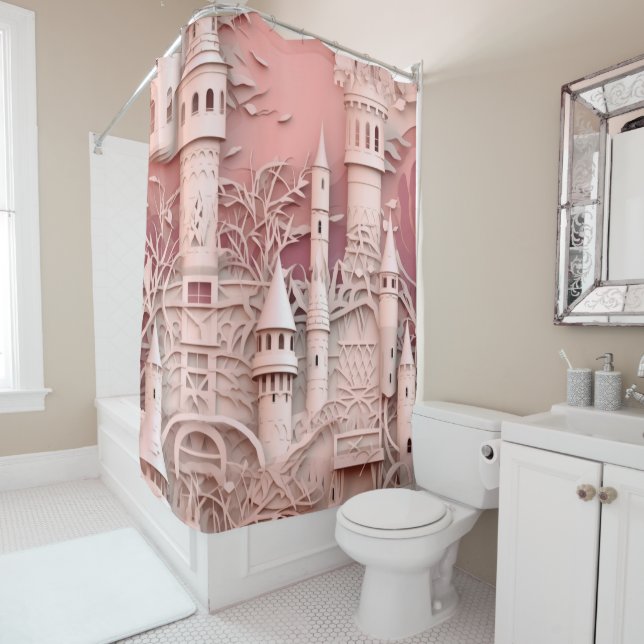 Pink Fantasy Castle Medieval Mythical Magical  Shower Curtain (In Situ)