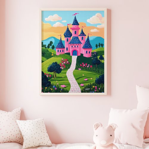 Art Prints And Wall Decor 8 Pink Fantasy Castle Sunset Landscape Wall Art