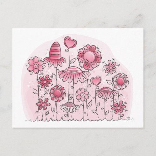 Pink Fantasy Flower field Postcard