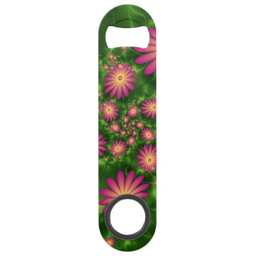 Pink Fantasy Flowers Modern Abstract Fractal Art Bar Key