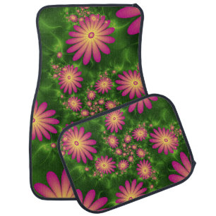 Pink Fantasy Flowers Modern Abstract Fractal Art Car Floor Mat