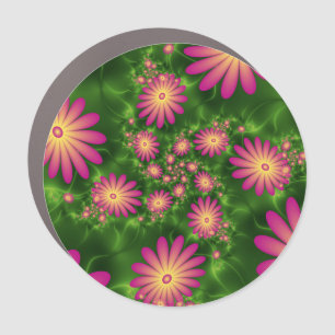 Pink Fantasy Flowers Modern Abstract Fractal Art Car Magnet