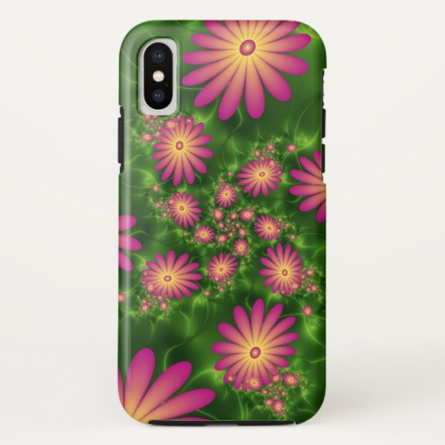 Pink Fantasy Flowers Modern Abstract Fractal Art iPhone X Case