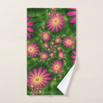 Pink Fantasy Flowers Modern Abstract Fractal Art Hand Towel by GabiwArt at Zazzle