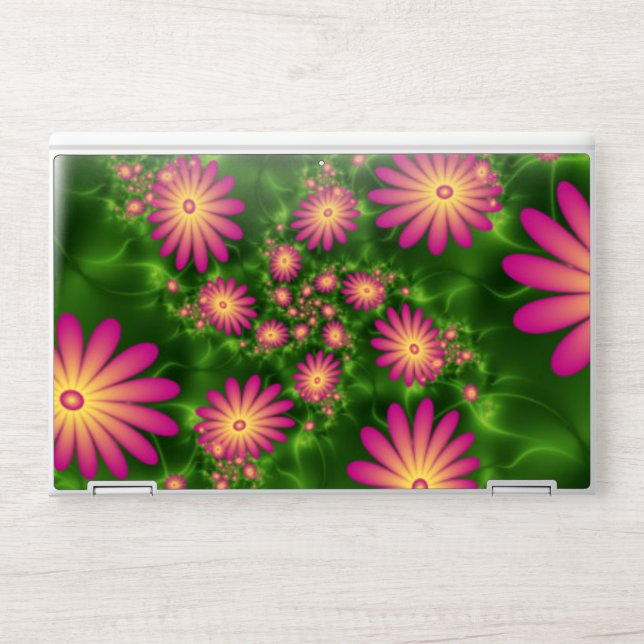 Pink Fantasy Flowers Modern Abstract Fractal Art HP Laptop Skin (Front)