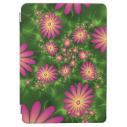 Pink Fantasy Flowers Modern Abstract Fractal Art iPad Air Cover