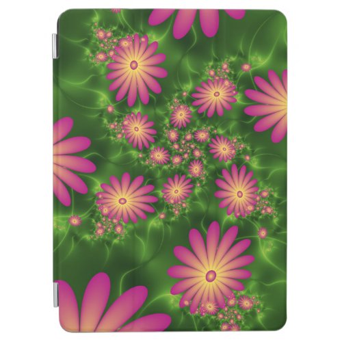 Pink Fantasy Flowers Modern Abstract Fractal Art iPad Air Cover