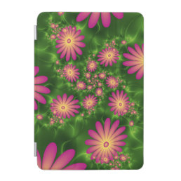 Pink Fantasy Flowers Modern Abstract Fractal Art iPad Mini Cover