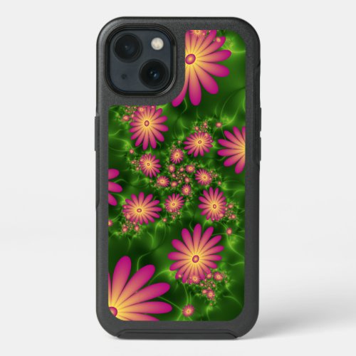 Pink Fantasy Flowers Modern Abstract Fractal Art iPhone 13 Case