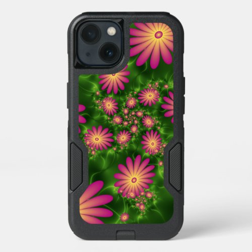 Pink Fantasy Flowers Modern Abstract Fractal Art iPhone 13 Case
