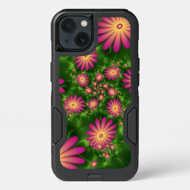 Pink Fantasy Flowers Modern Abstract Fractal Art Otterbox iPhone Case (Back)