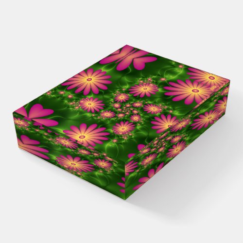 Pink Fantasy Flowers Modern Abstract Fractal Art Paperweight