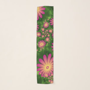 Pink Fantasy Flowers Modern Abstract Fractal Art Scarf