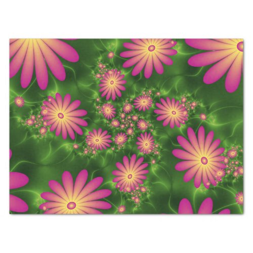 Pink Fantasy Flowers Modern Abstract Fractal Art Tissue Paper