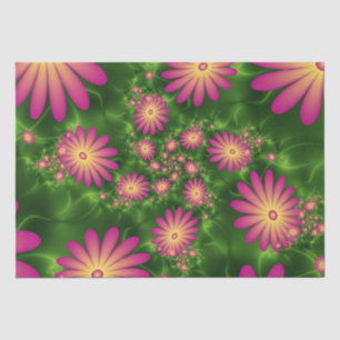 Pink Fantasy Flowers Modern Abstract Fractal Art Tissue Paper