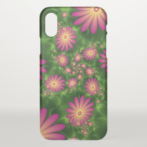 Pink Fantasy Flowers Modern Abstract Fractal Art iPhone XS Case