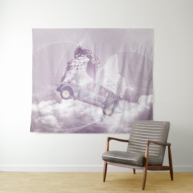 Pink Fantasy Flying Horse Car Butterfly Fairy Wing Tapestry (In Situ (Horizontal))