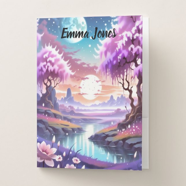 Pink Fantasy Landscape Kids Teens School  Pocket Folder (Front)