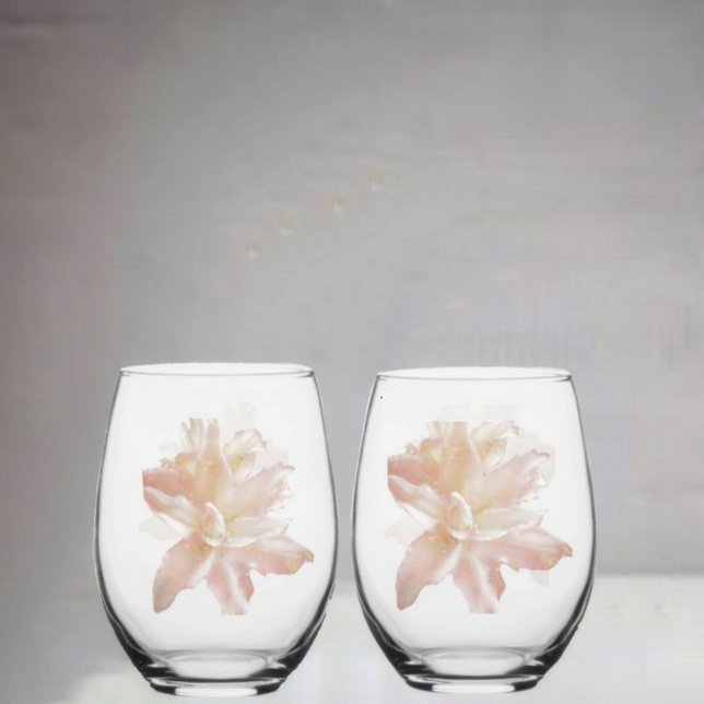 Pink Fantasy Lily Stemless Wine Glass (This Pink Fantasy Lily Stemless Wine Glass Set, would make a lovely gift!)