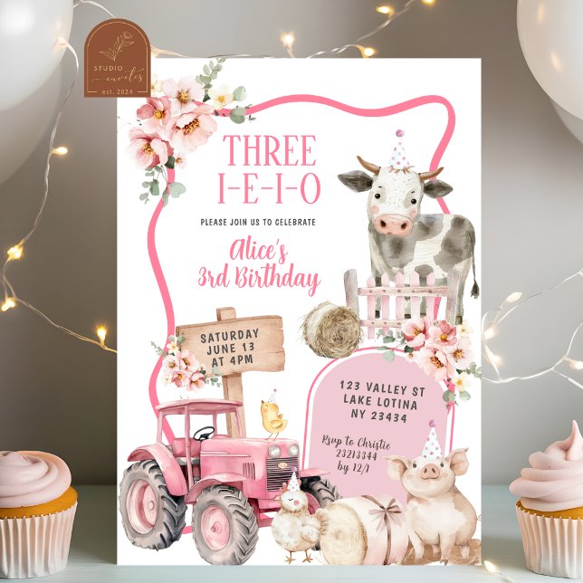 Pink Farm 3rd Birthday  Invitation (Creator Uploaded)