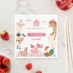 Pink Farm Animal Barn Themed Birthday Party Napkins