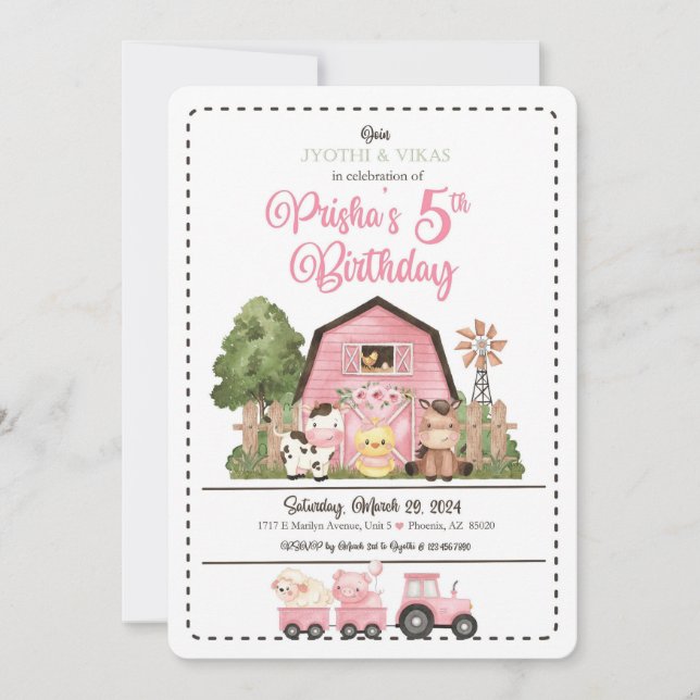 Pink Farm Animal Birthday Invitation (Front)