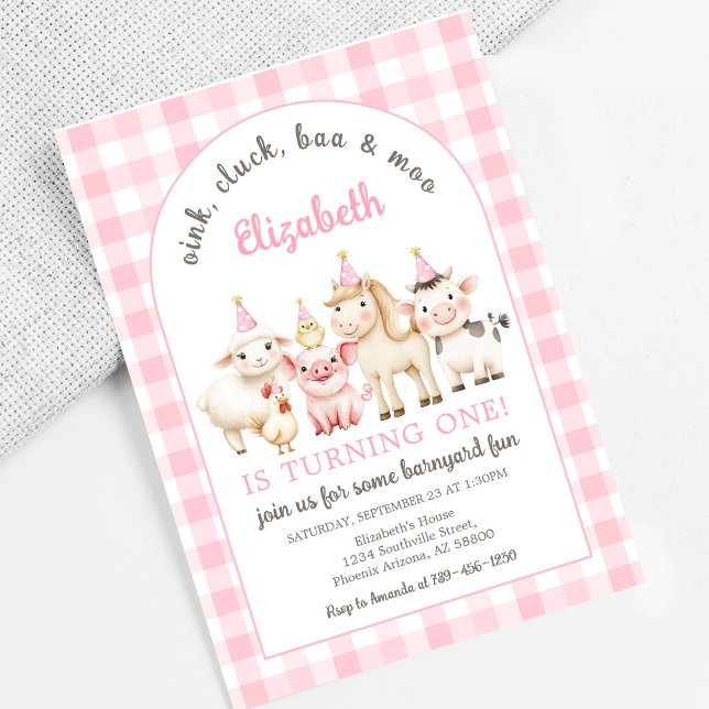 Pink Farm Animal Birthday Invitation (Creator Uploaded)
