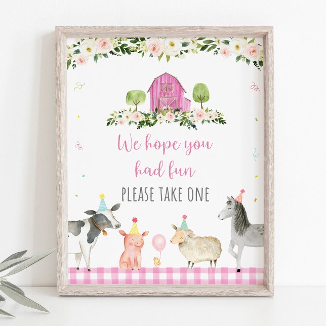 Pink Farm Animal Birthday Party Favor Sign (Creator Uploaded)