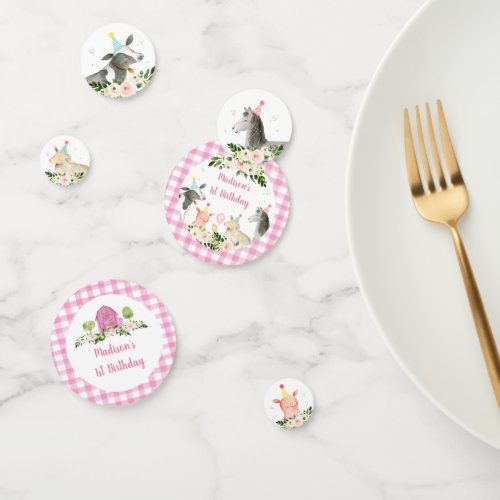 Pink Farm Animal Floral Birthday Confetti